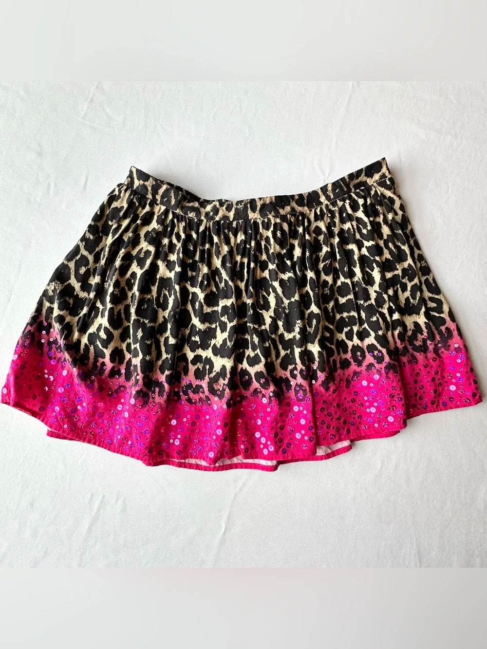 Justice Girls Skort Short Leopard Print Hot Pink Sparkly Ombre Skirt Size 18